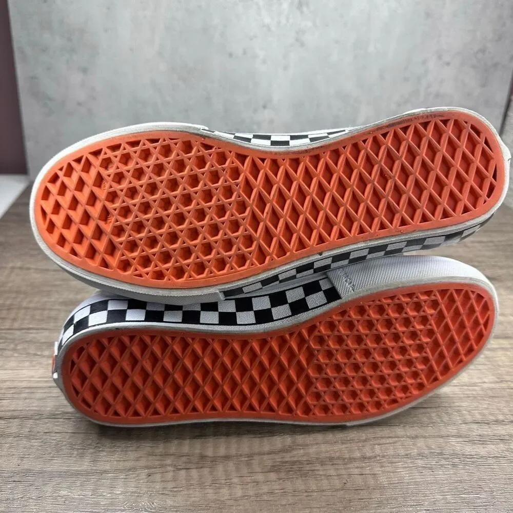 Vans~Mens~Old‎ Skool Pro Shoes White Orange Checkerboard Skate Sneakers~Size 6